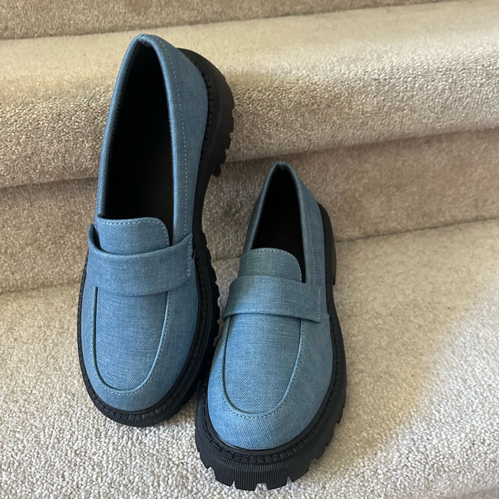 Blue Denim Platform Loafers